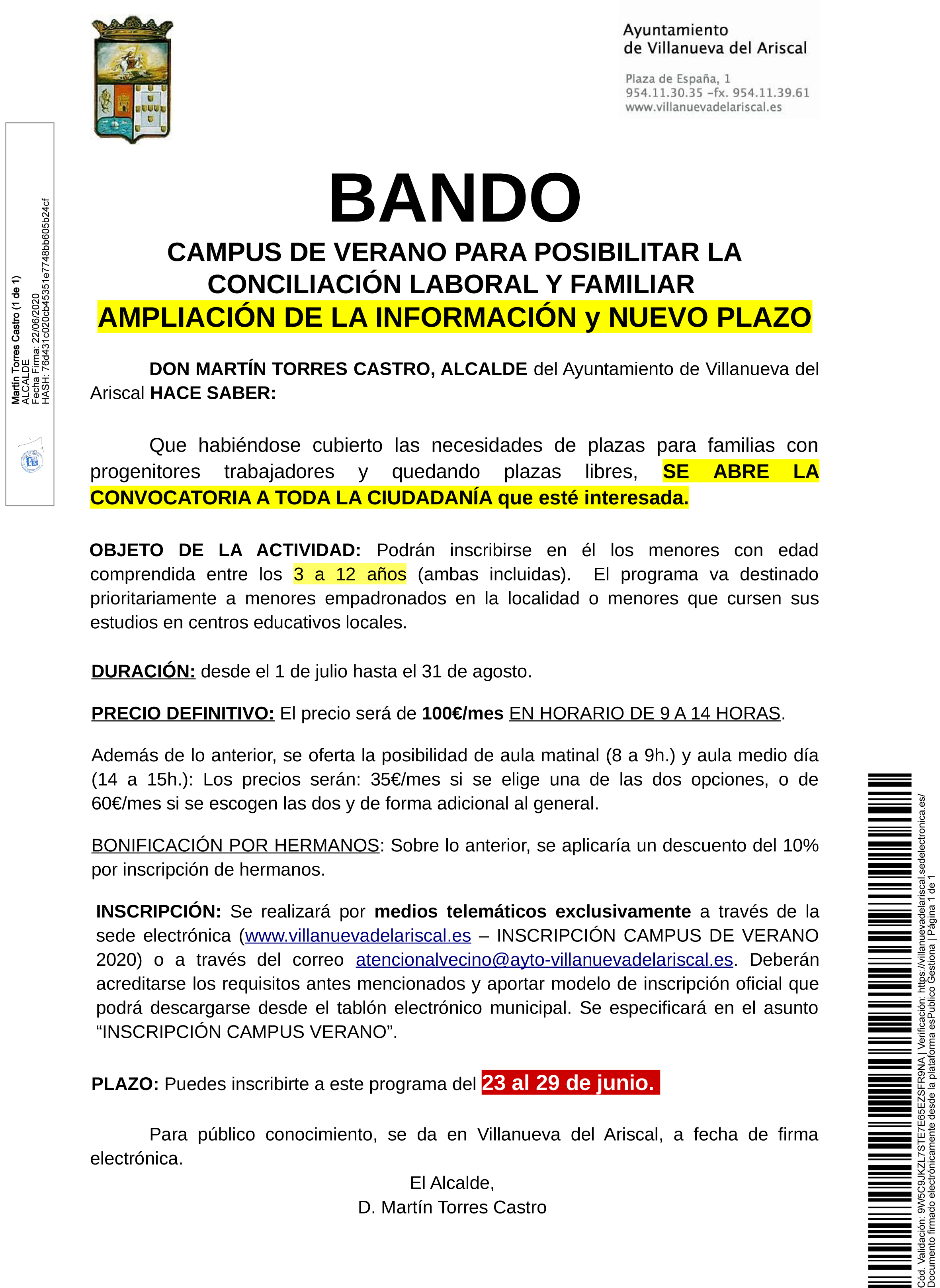 Bando CAMPUS DE VERANO_ampliación de información