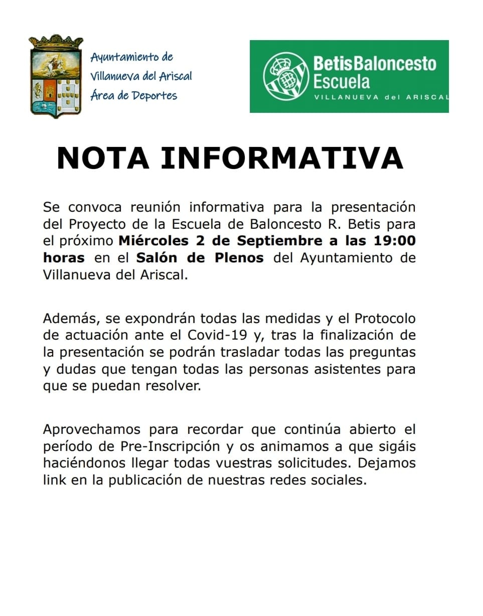 AVISO ESCUELAS DEPORTIVAS_BETIS