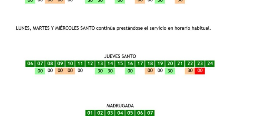 Horario autobuses Semana Santa